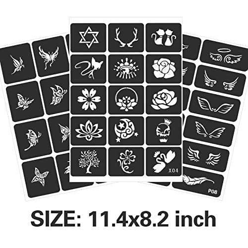 FANOST Henna Stencils Kit 24 Sheets – 400+ Reusable Tattoo Stencils for Kids, Teens & Adults – Airbrush & Temporary Tattoo Stencils for Face, Hand, Finger – Mehndi Stencil - görsel 3