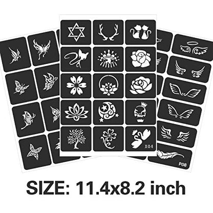 FANOST Henna Stencils Kit 24 Sheets – 400+ Reusable Tattoo Stencils for Kids, Teens & Adults – Airbrush & Temporary Tattoo Stencils for Face, Hand, Finger – Mehndi Stencil