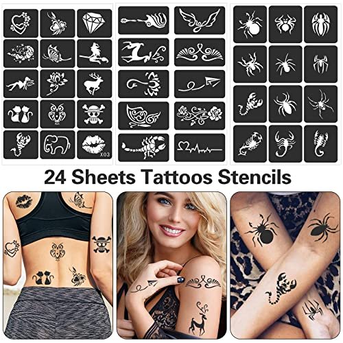 FANOST Henna Stencils Kit 24 Sheets – 400+ Reusable Tattoo Stencils for Kids, Teens & Adults – Airbrush & Temporary Tattoo Stencils for Face, Hand, Finger – Mehndi Stencil - görsel 9