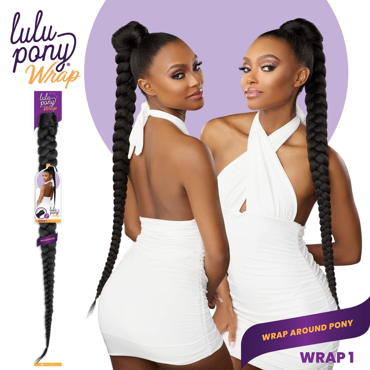 Sensationnel Lulu Pony Wrap Hair Extensions - 1B Offblack High Heat Synthetic Yaki Ponytail or Updo Hairpiece - görsel 6