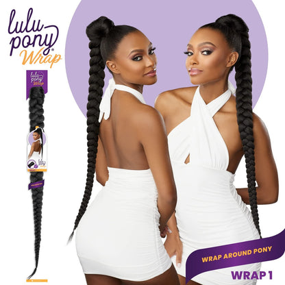 Sensationnel Lulu Pony Wrap Hair Extensions - 1B Offblack High Heat Synthetic Yaki Ponytail or Updo Hairpiece