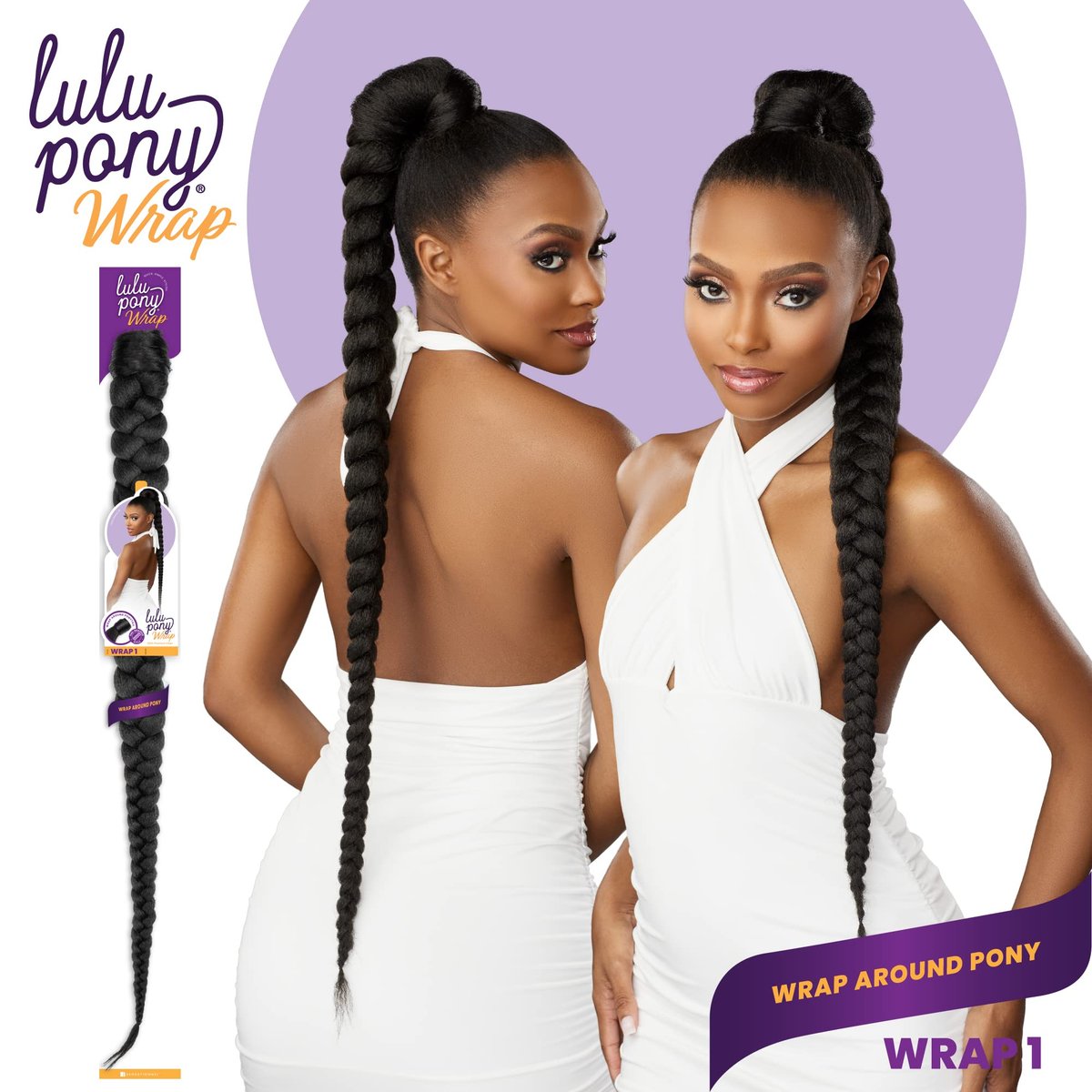 Sensationnel Lulu Pony Wrap Hair Extensions - 1B Offblack High Heat Synthetic Yaki Ponytail or Updo Hairpiece - görsel 8