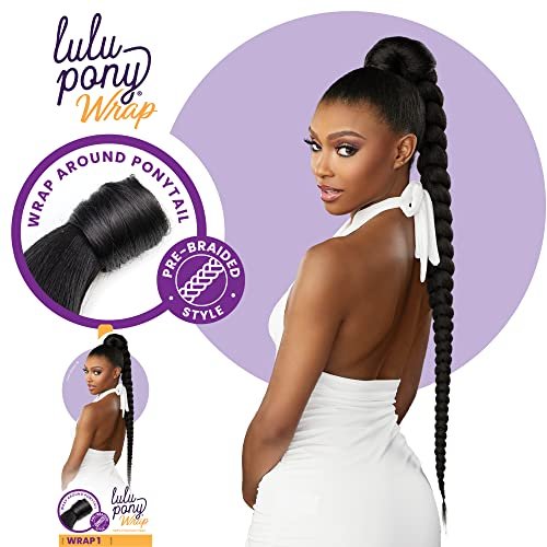 Sensationnel Lulu Pony Wrap Hair Extensions - 1B Offblack High Heat Synthetic Yaki Ponytail or Updo Hairpiece - görsel 3