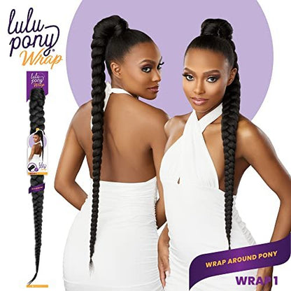 Sensationnel Lulu Pony Wrap Hair Extensions - 1B Offblack High Heat Synthetic Yaki Ponytail or Updo Hairpiece