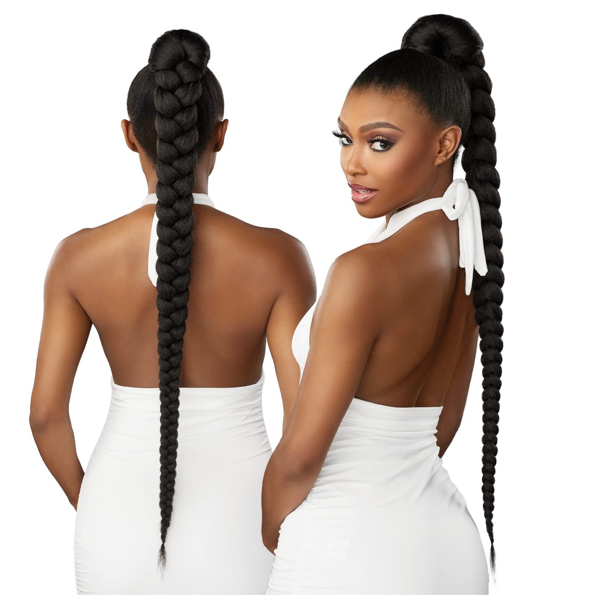 Sensationnel Lulu Pony Wrap Hair Extensions - 1B Offblack High Heat Synthetic Yaki Ponytail or Updo Hairpiece - görsel 2