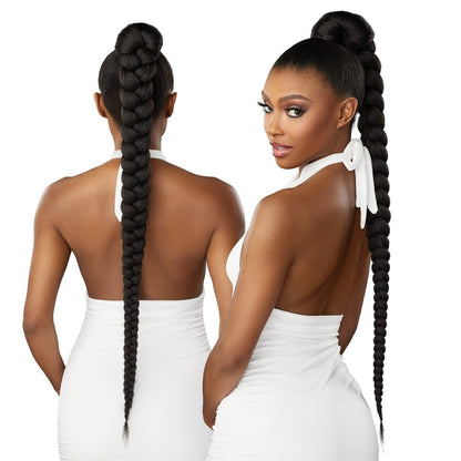 Sensationnel Lulu Pony Wrap Hair Extensions - 1B Offblack High Heat Synthetic Yaki Ponytail or Updo Hairpiece