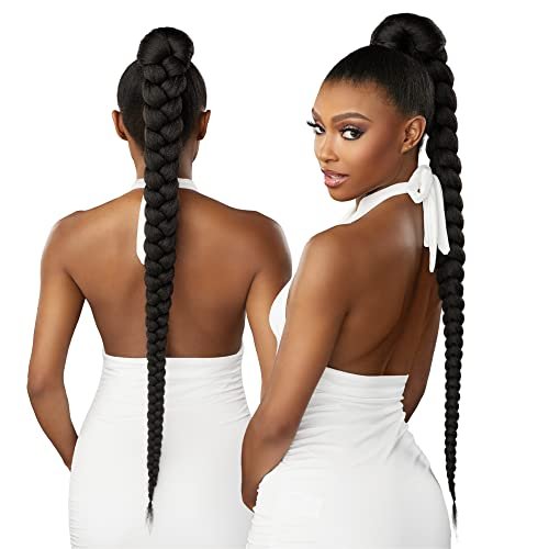 Sensationnel Lulu Pony Wrap Hair Extensions - 1B Offblack High Heat Synthetic Yaki Ponytail or Updo Hairpiece - görsel 1