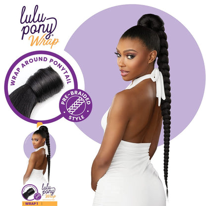 Sensationnel Lulu Pony Wrap Hair Extensions - 1B Offblack High Heat Synthetic Yaki Ponytail or Updo Hairpiece