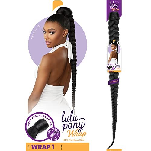 Sensationnel Lulu Pony Wrap Hair Extensions - 1B Offblack High Heat Synthetic Yaki Ponytail or Updo Hairpiece - görsel 11