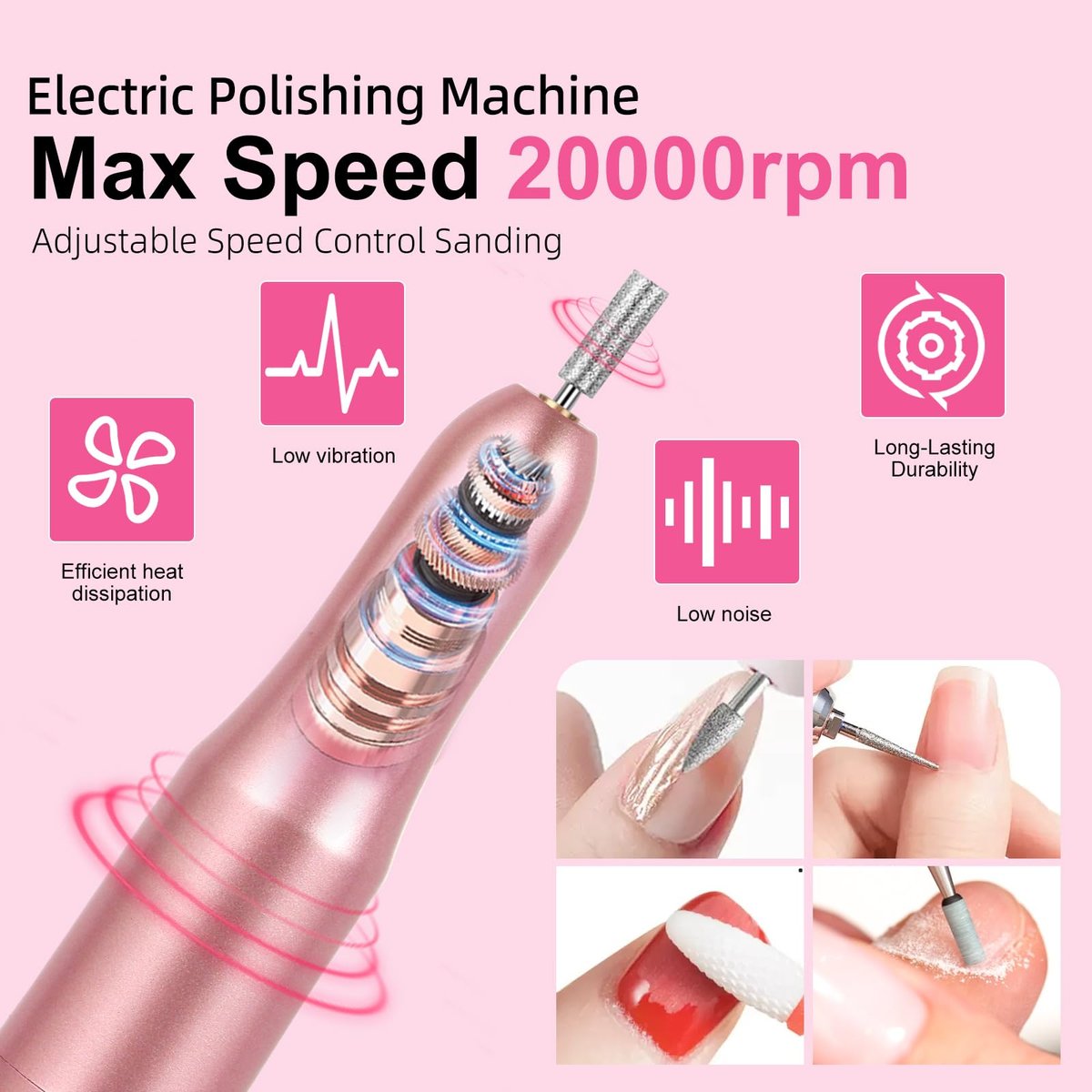 Complete Acrylic Nail Art Kit for Beginners – Manicure Set with Powder, Brush, Glitter, UV Lamp, and Drill (White) Avelisse