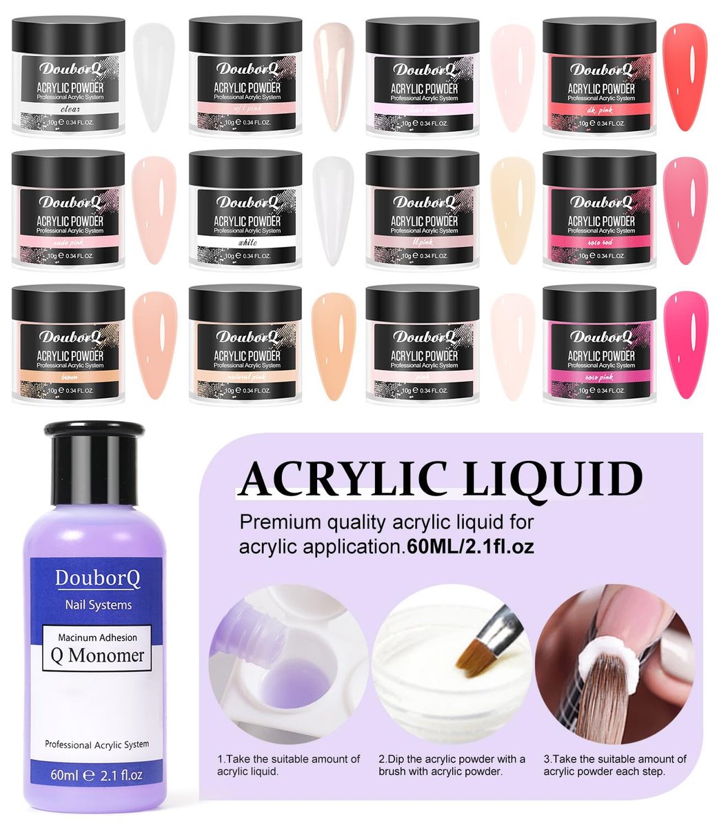 Complete Acrylic Nail Art Kit for Beginners – Manicure Set with Powder, Brush, Glitter, UV Lamp, and Drill (White) Avelisse