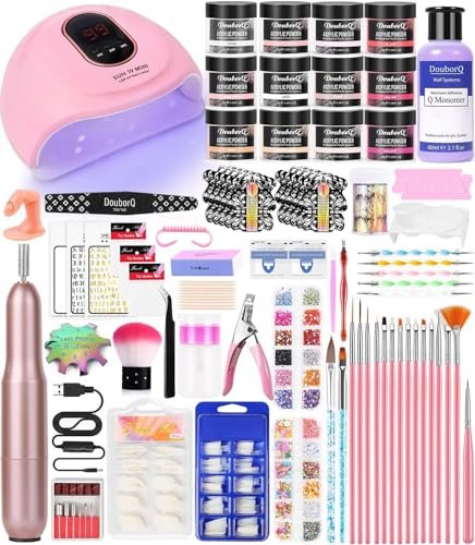 Complete Acrylic Nail Art Kit for Beginners – Manicure Set with Powder, Brush, Glitter, UV Lamp, and Drill (White) Avelisse