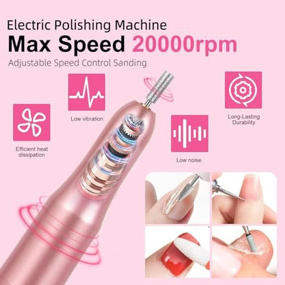 Complete Acrylic Nail Art Kit for Beginners – Manicure Set with Powder, Brush, Glitter, UV Lamp, and Drill (White) Avelisse