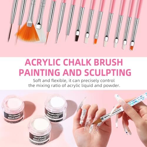 Complete Acrylic Nail Art Kit for Beginners – Manicure Set with Powder, Brush, Glitter, UV Lamp, and Drill (White) Avelisse