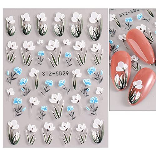 JMEOWIO 3D Embossed Flower Nail Art Stickers - Self-Adhesive Spring Floral Decals for Stunning 5D Nail Designs (4 Sheets) - görsel 8