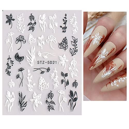JMEOWIO 3D Embossed Flower Nail Art Stickers - Self-Adhesive Spring Floral Decals for Stunning 5D Nail Designs (4 Sheets) - görsel 6