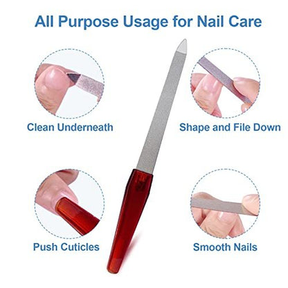 GigaGround Metal Nail File (6 Pcs) – Stainless Steel Sword Fingernail Files with Sharp Pointed Tip and Non-Slip Handle, Diamond Sapphire Grit for Natural Nails