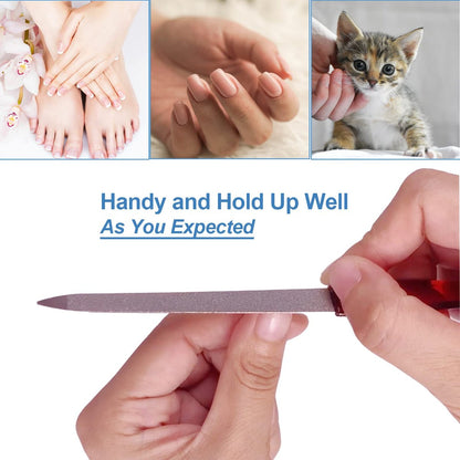 GigaGround Metal Nail File (6 Pcs) – Stainless Steel Sword Fingernail Files with Sharp Pointed Tip and Non-Slip Handle, Diamond Sapphire Grit for Natural Nails