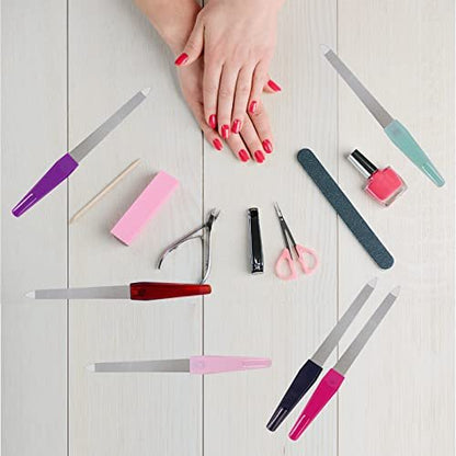 GigaGround Metal Nail File (6 Pcs) – Stainless Steel Sword Fingernail Files with Sharp Pointed Tip and Non-Slip Handle, Diamond Sapphire Grit for Natural Nails
