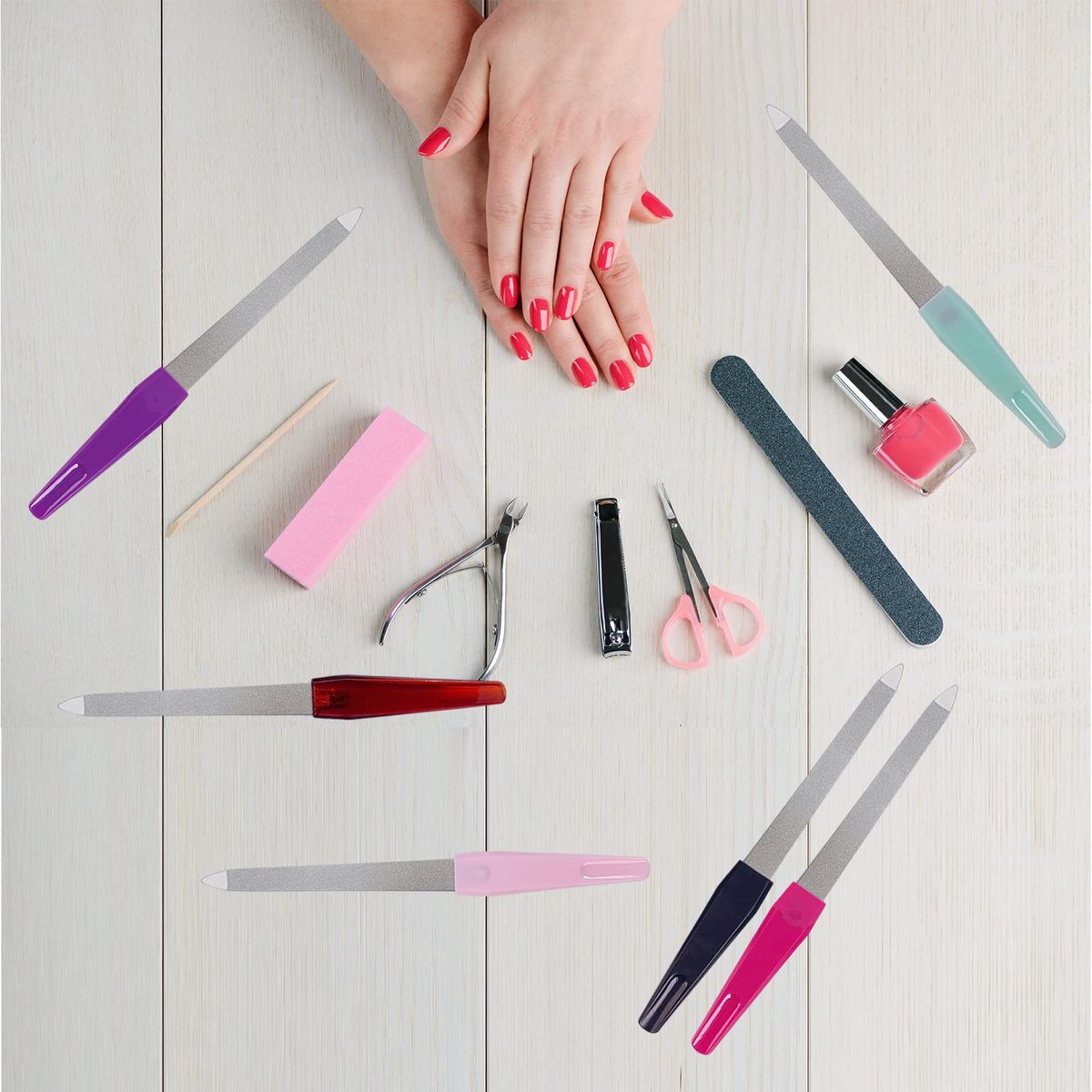 GigaGround Metal Nail File (6 Pcs) – Stainless Steel Sword Fingernail Files with Sharp Pointed Tip and Non-Slip Handle, Diamond Sapphire Grit for Natural Nails - görsel 11