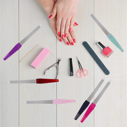 GigaGround Metal Nail File (6 Pcs) – Stainless Steel Sword Fingernail Files with Sharp Pointed Tip and Non-Slip Handle, Diamond Sapphire Grit for Natural Nails