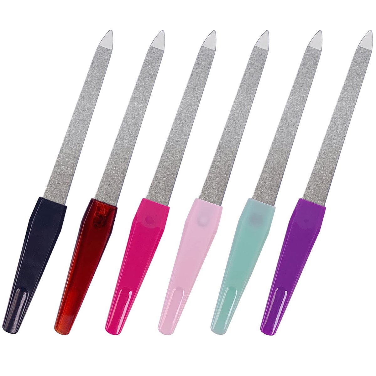 GigaGround Metal Nail File (6 Pcs) – Stainless Steel Sword Fingernail Files with Sharp Pointed Tip and Non-Slip Handle, Diamond Sapphire Grit for Natural Nails - görsel 1