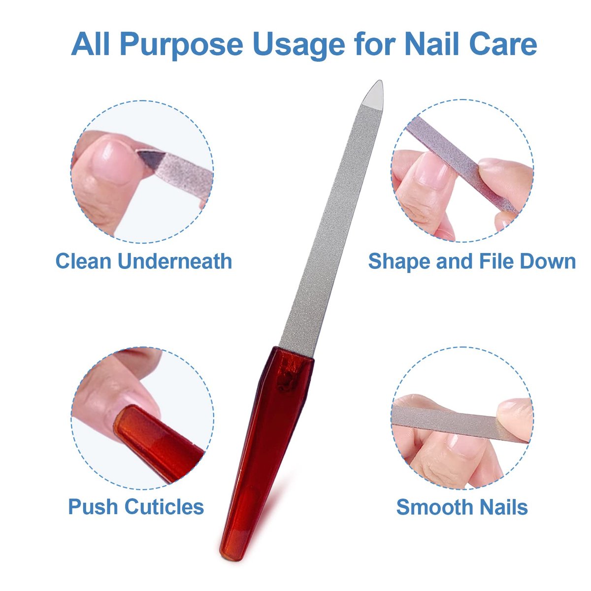 GigaGround Metal Nail File (6 Pcs) – Stainless Steel Sword Fingernail Files with Sharp Pointed Tip and Non-Slip Handle, Diamond Sapphire Grit for Natural Nails - görsel 3