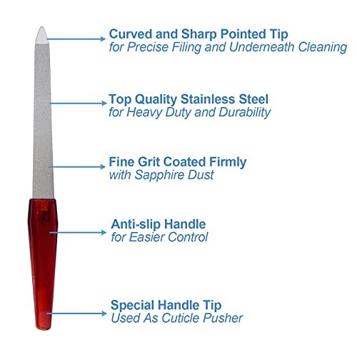 GigaGround Metal Nail File (6 Pcs) – Stainless Steel Sword Fingernail Files with Sharp Pointed Tip and Non-Slip Handle, Diamond Sapphire Grit for Natural Nails - görsel 6