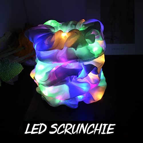 12-Pack LED Light Up Hair Scrunchies - White Satin Glow in the Dark Ponytail Holders for Neon Rave Parties - görsel 8