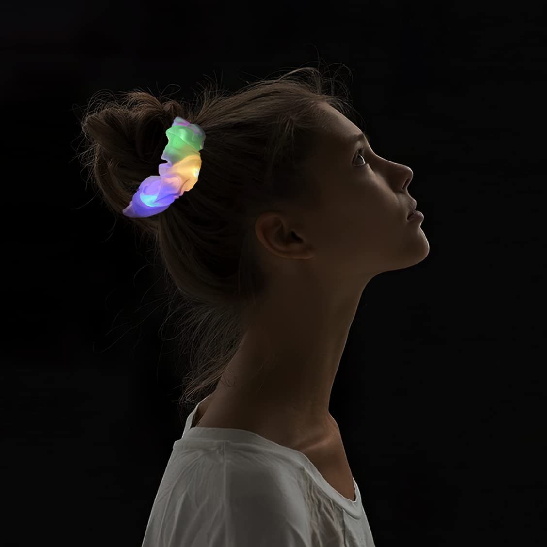 12-Pack LED Light Up Hair Scrunchies - White Satin Glow in the Dark Ponytail Holders for Neon Rave Parties - görsel 13