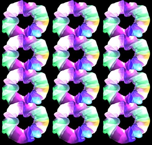12-Pack LED Light Up Hair Scrunchies - White Satin Glow in the Dark Ponytail Holders for Neon Rave Parties - görsel 2