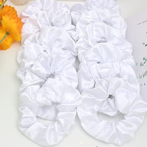 12-Pack LED Light Up Hair Scrunchies - White Satin Glow in the Dark Ponytail Holders for Neon Rave Parties - görsel 10