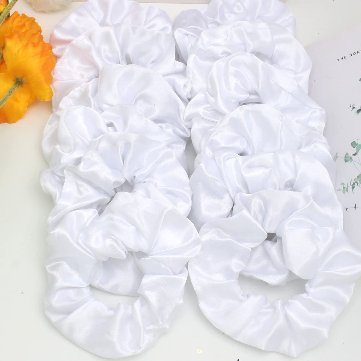 12-Pack LED Light Up Hair Scrunchies - White Satin Glow in the Dark Ponytail Holders for Neon Rave Parties - görsel 9