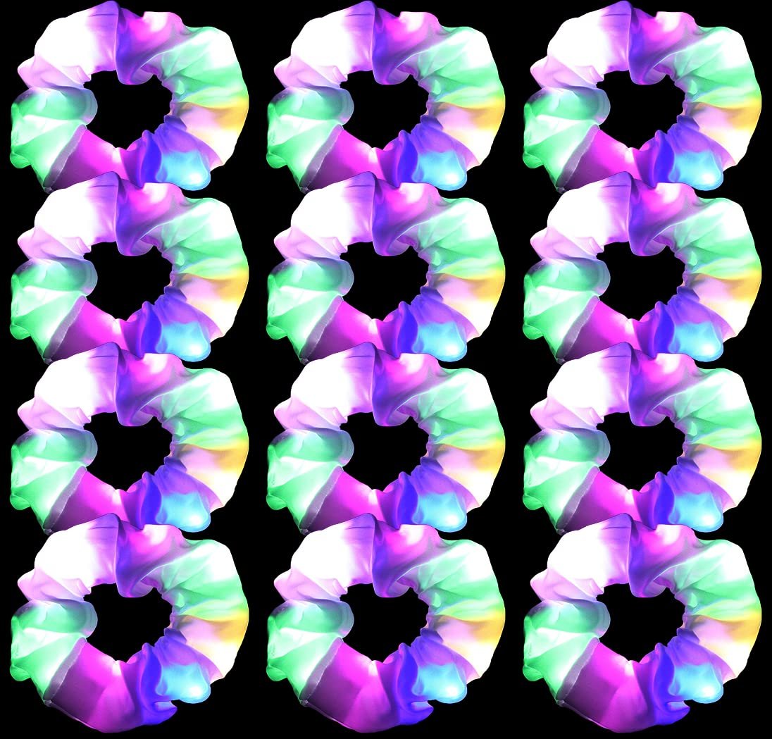 12-Pack LED Light Up Hair Scrunchies - White Satin Glow in the Dark Ponytail Holders for Neon Rave Parties - görsel 1
