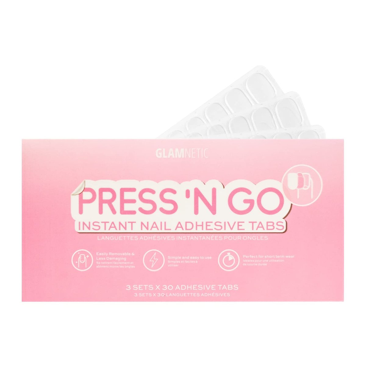 Glamnetic Press 'n Go Instant Nail Adhesive Tabs – Short-Term Wear, Easily Removable & Less Damaging, Customized Fit (90 Tabs) - görsel 1