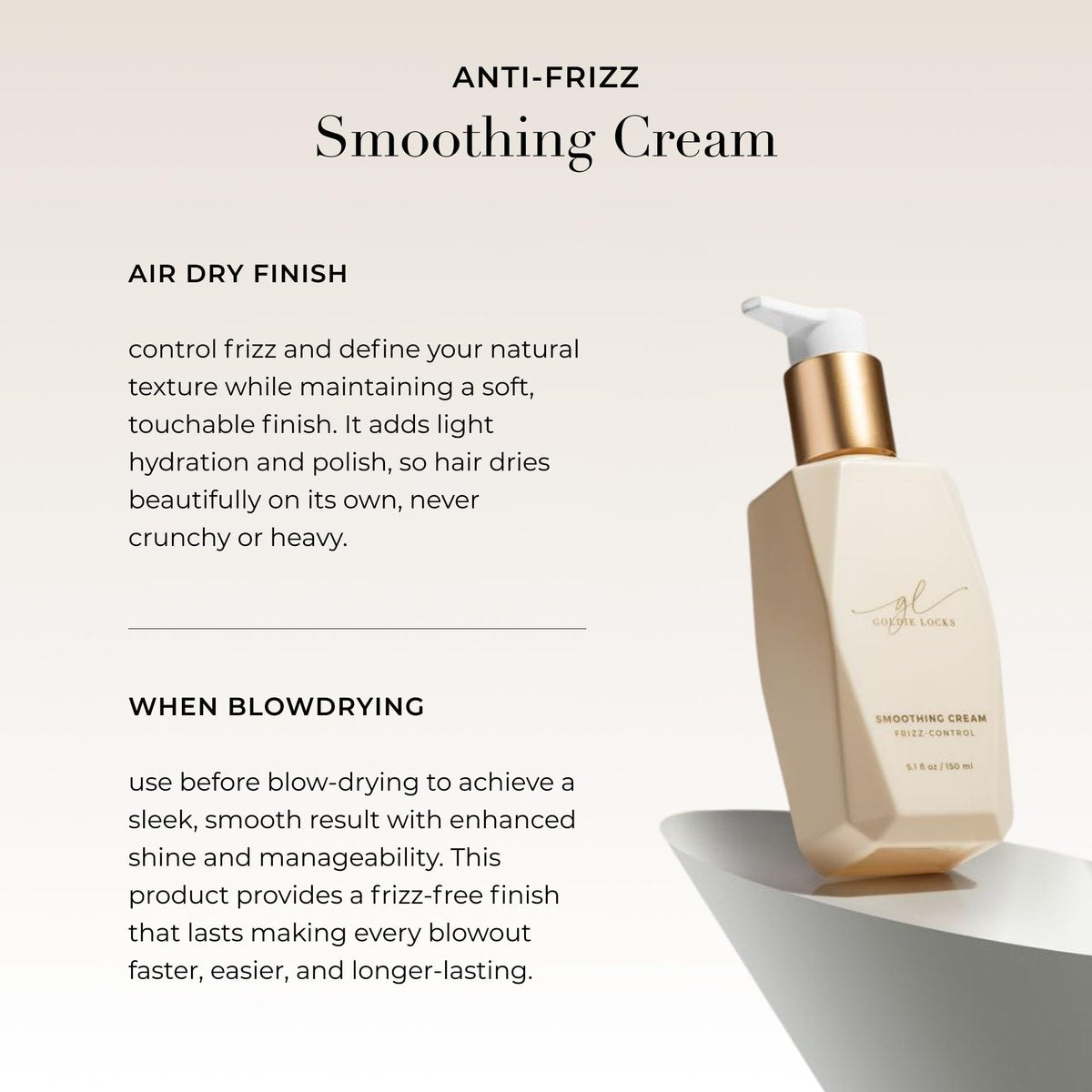 Goldie Locks Anti-Frizz Smoothing Cream - Moisturizing & Boosts Softness & Elasticity - Locks Out Frizz for Shine - Safe for Extensions & Color-Treated Hair - Protein-Free - 5.1 fl oz Avelisse