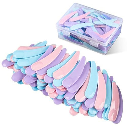 TUZAZO 200pcs Mini Spatula for Cosmetics - Bulk Disposable Makeup Spatulas, Plastic Scoop Spatulas for Cosmetic Mixing and Sampling (Multi Colored with Storage Box)