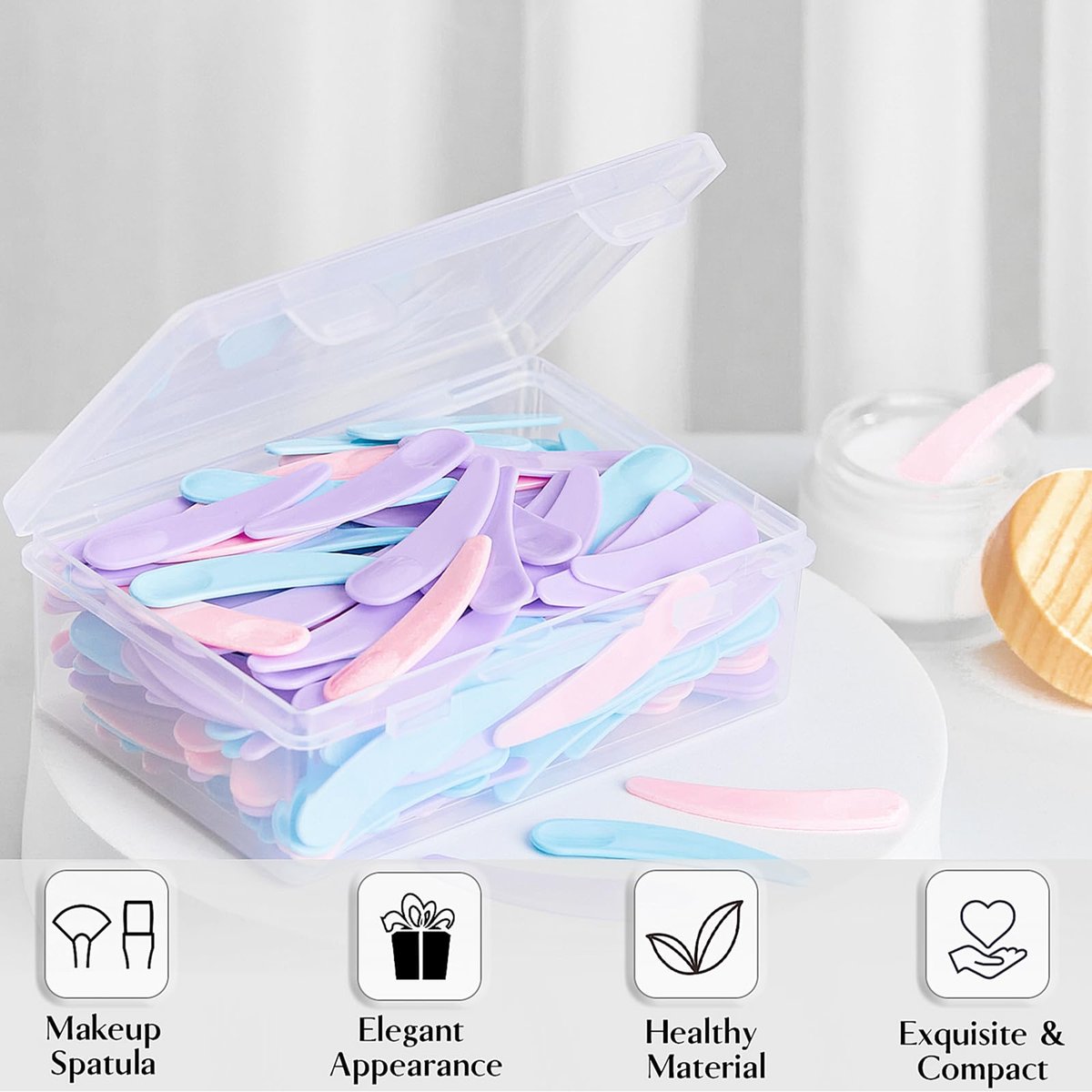 TUZAZO 200pcs Mini Spatula for Cosmetics - Bulk Disposable Makeup Spatulas, Plastic Scoop Spatulas for Cosmetic Mixing and Sampling (Multi Colored with Storage Box) - görsel 5