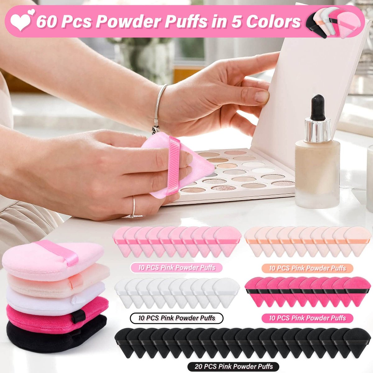 Caffox 60-Piece Triangle Powder Puffs - Soft Makeup Sponges for Loose & Pressed Powder Application Avelisse