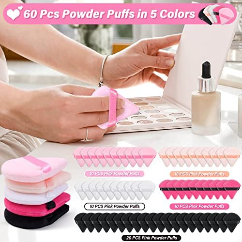 Caffox 60-Piece Triangle Powder Puffs - Soft Makeup Sponges for Loose & Pressed Powder Application Avelisse