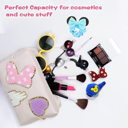 Dripykiaa Preppy Patch Small Toiletry Bag – Cartoon Faux Leather Makeup Pouch with Double Zipper, Gift for Women & Teenage Girls, Disney World Essentials - görsel 8