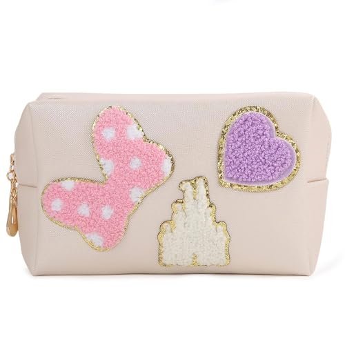 Dripykiaa Preppy Patch Small Toiletry Bag – Cartoon Faux Leather Makeup Pouch with Double Zipper, Gift for Women & Teenage Girls, Disney World Essentials - görsel 2