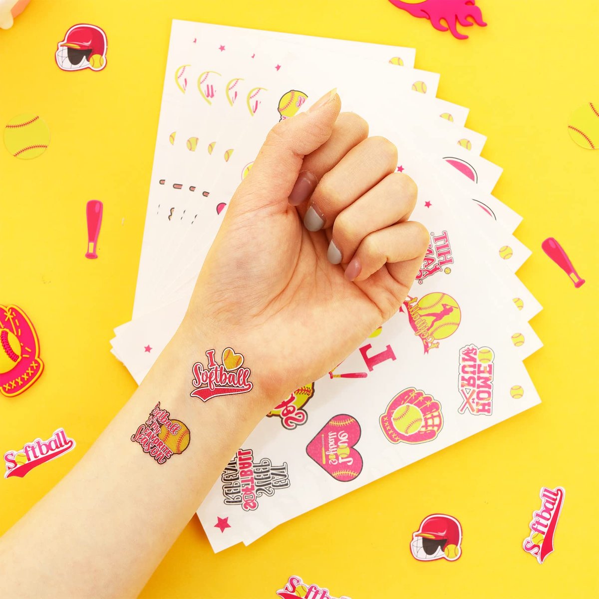 Serencatcher 144 Pcs Softball Temporary Tattoos - Waterproof Baseball Party Favors for Kids, Team Rewards, and Sports Decorations - görsel 7