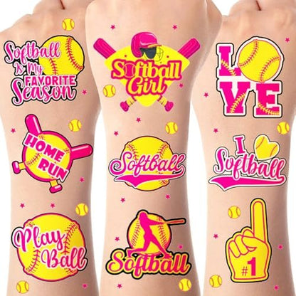 Serencatcher 144 Pcs Softball Temporary Tattoos - Waterproof Baseball Party Favors for Kids, Team Rewards, and Sports Decorations