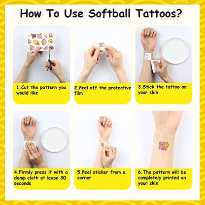 Serencatcher 144 Pcs Softball Temporary Tattoos - Waterproof Baseball Party Favors for Kids, Team Rewards, and Sports Decorations