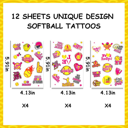 Serencatcher 144 Pcs Softball Temporary Tattoos - Waterproof Baseball Party Favors for Kids, Team Rewards, and Sports Decorations