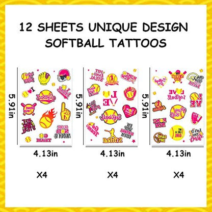 Serencatcher 144 Pcs Softball Temporary Tattoos - Waterproof Baseball Party Favors for Kids, Team Rewards, and Sports Decorations