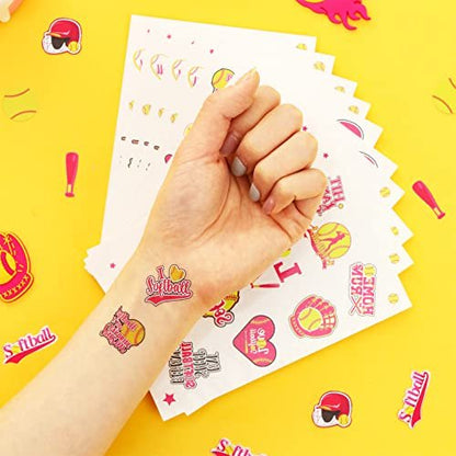 Serencatcher 144 Pcs Softball Temporary Tattoos - Waterproof Baseball Party Favors for Kids, Team Rewards, and Sports Decorations
