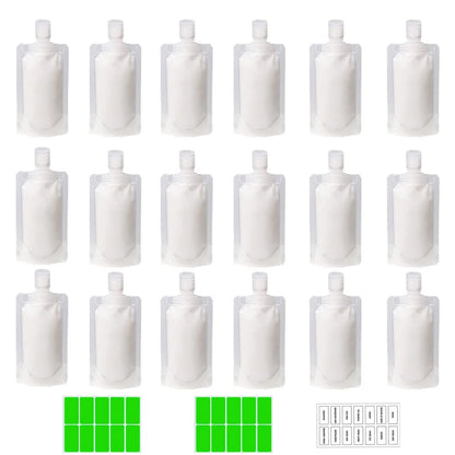 GUXACU 18 PCS Travel Pouches - TSA Approved Leak Proof Makeup Packing Bags - Travel Size Toiletries Containers (White, 100ml)