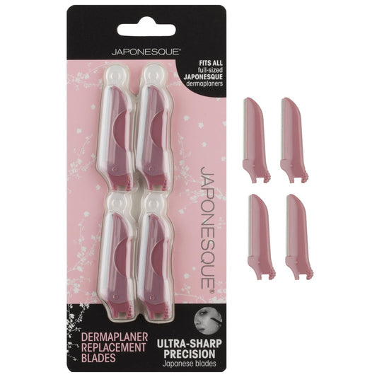 JAPONESQUE Dermaplaner Replacement Blades 4-Pack - Facial Razor Blade Heads Only (Pink)